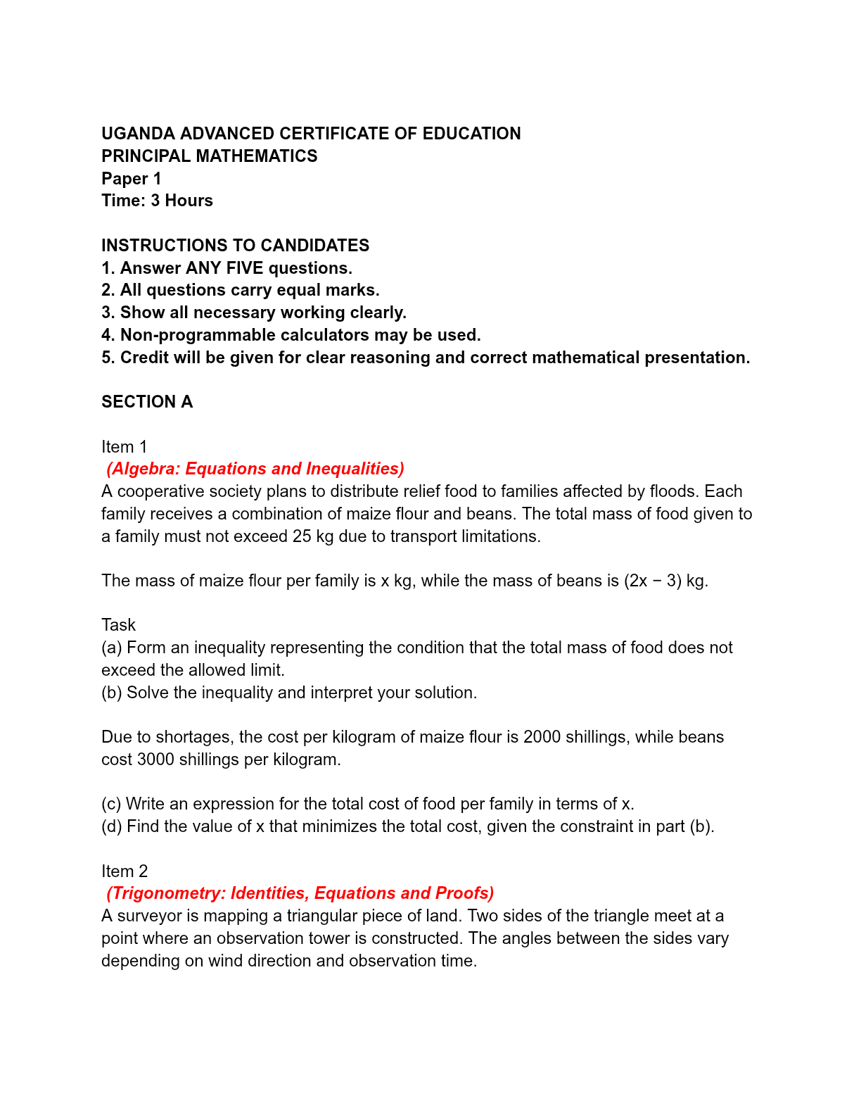 UACE Mathematics