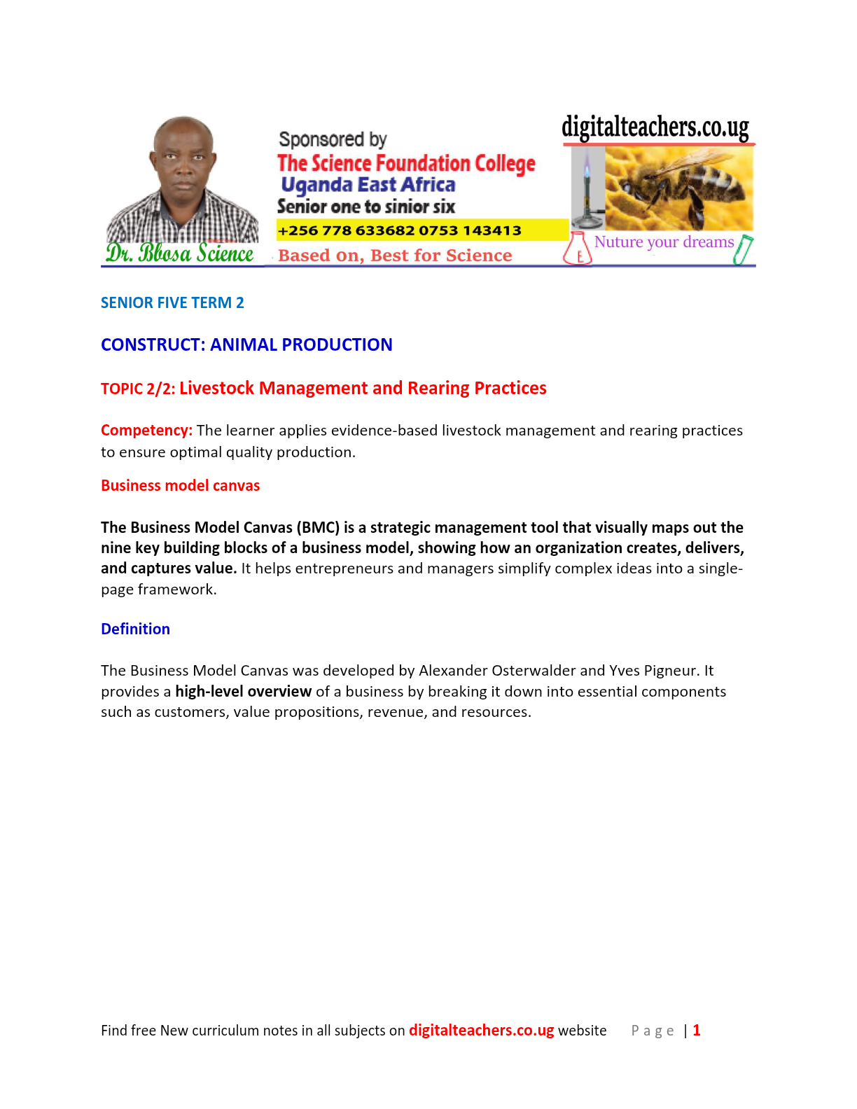 TOPIC 3 Live stock managing and rearing