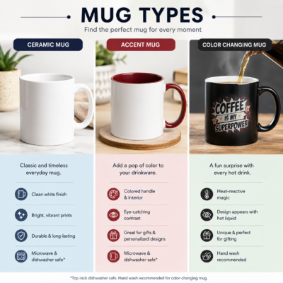 Comparison of Ceramic Mug, Accent Mug and Color Changing Mug