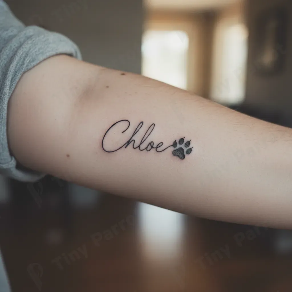 Name 'Chloe' with a black paw print accent\, image size:1024x1024