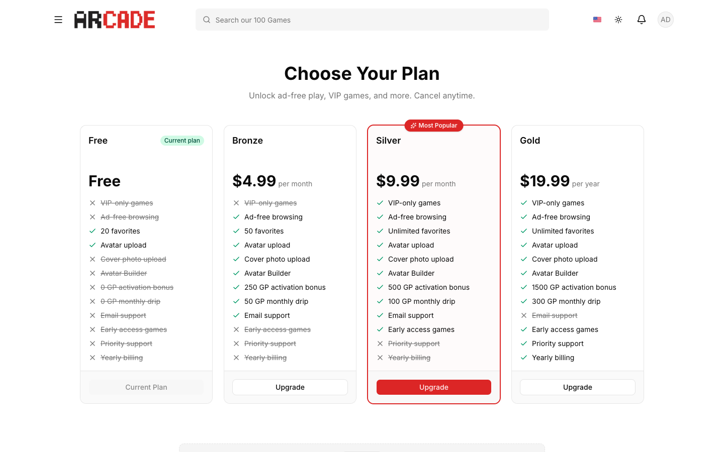 ARCADE Pricing & Subscriptions