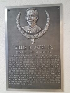 Willie Akers plaque at the entrance to Logan High School.