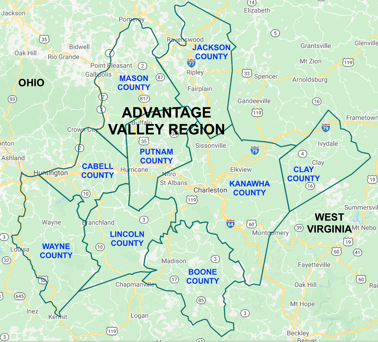Advantage Valley Updating Housing Study In Southern W Va Ten County ADVANTAGE VALLEY REGION MAP 